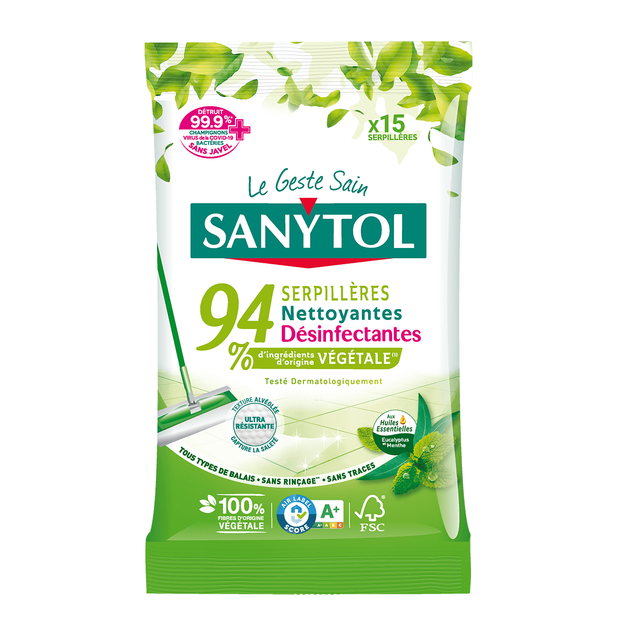 Lingettes désinfectantes multi-usages Sanytol 94 % végétal
