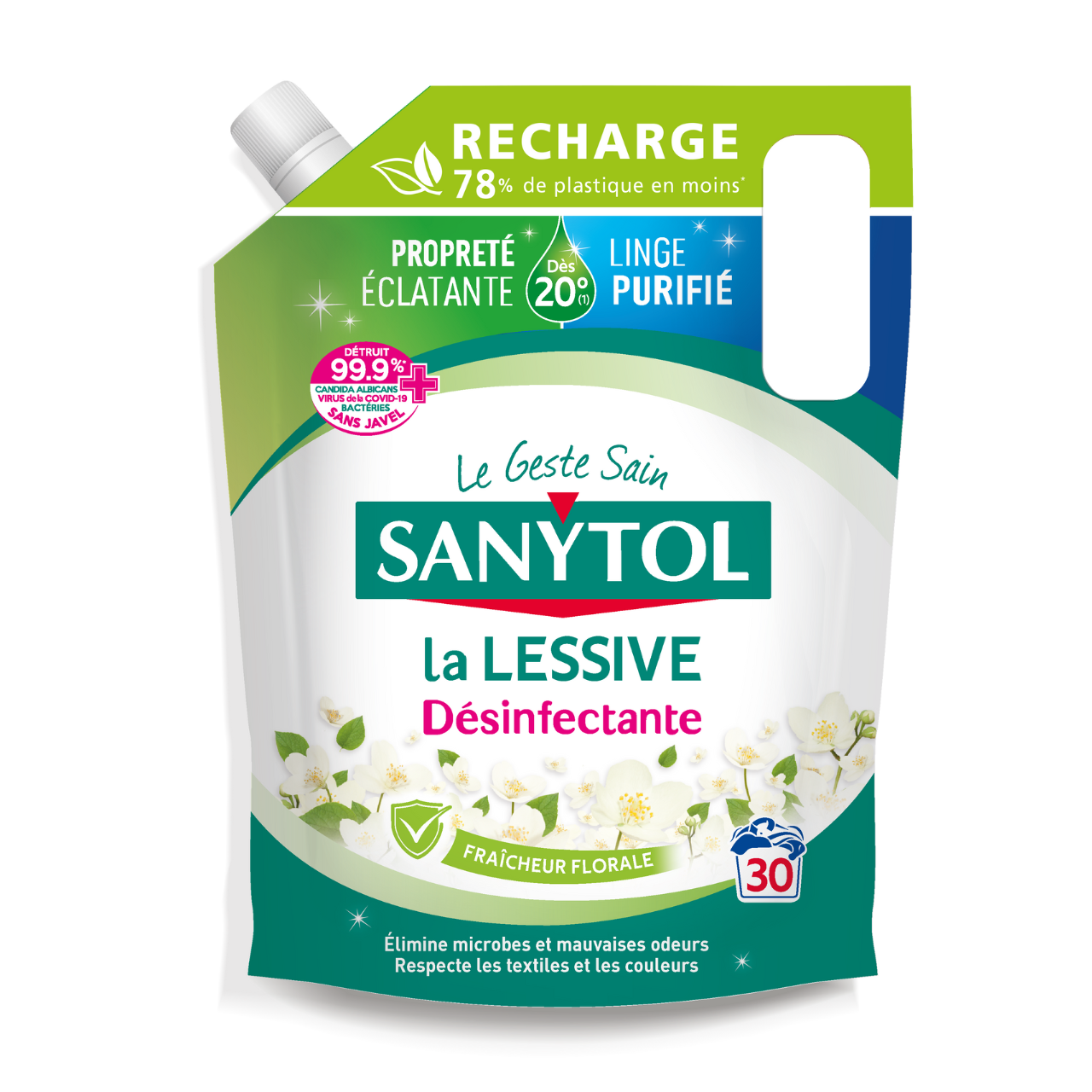 Sanytol - Lessive Désinfectante - Fleurs Blanches - 2,8 L - Tout Type de  Linge, Préserve Fibres et Couleurs à Toutes Températures - Bactéricide